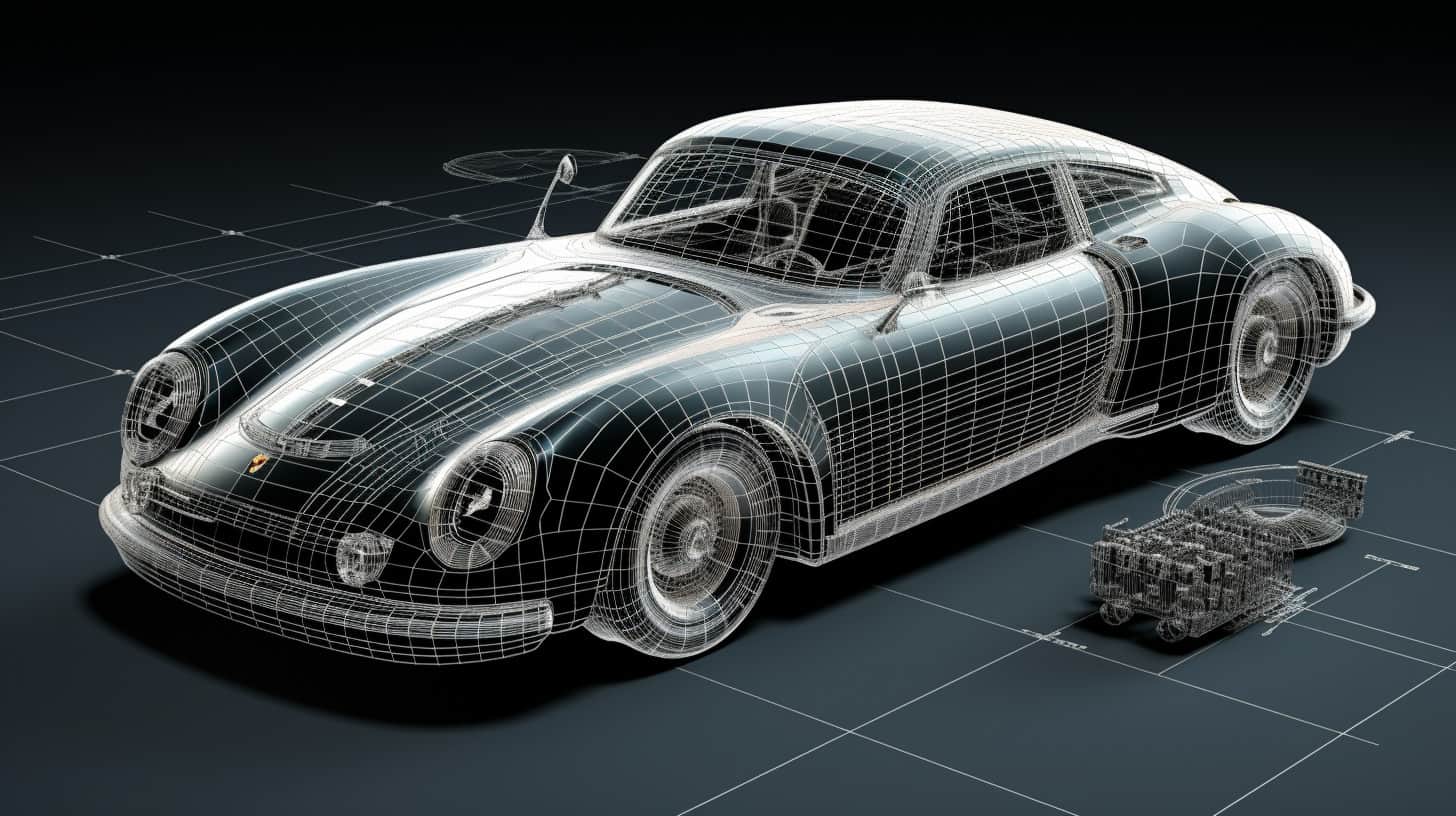 visualization of a 3D model of a classic sports car