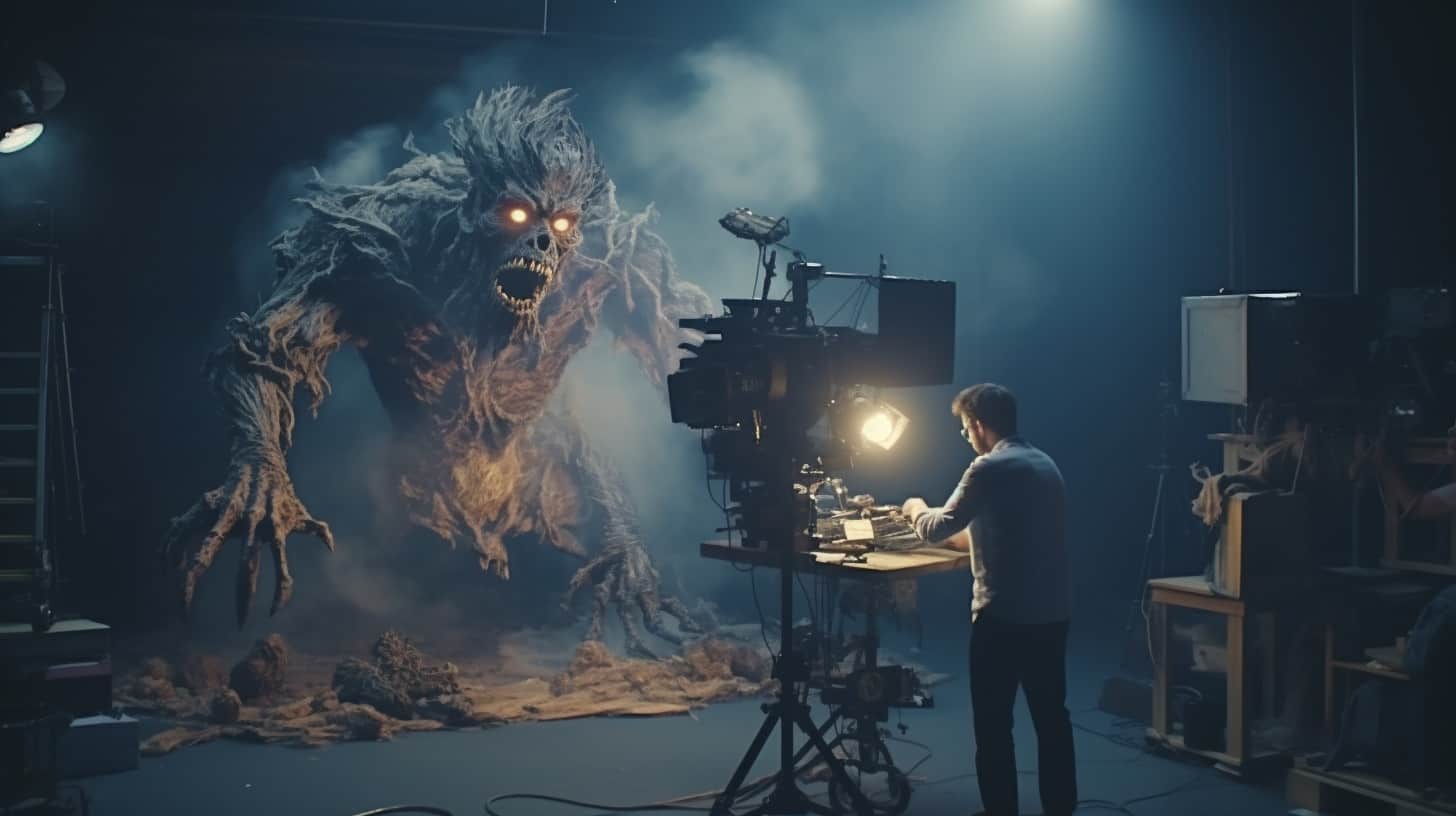 a filmmaker filming a fantastical creature