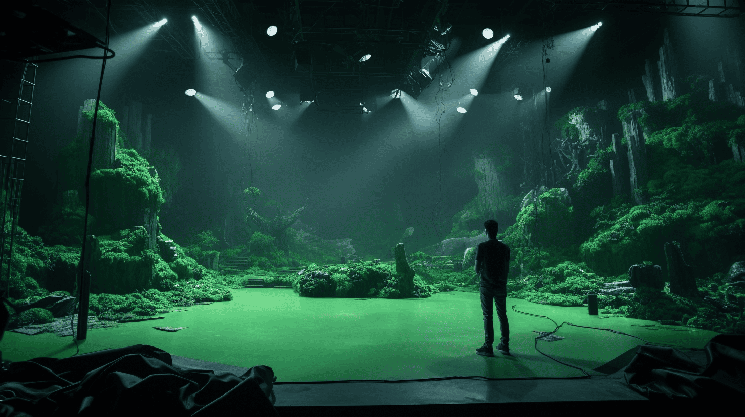 A man standing on a film set prepared for VFX