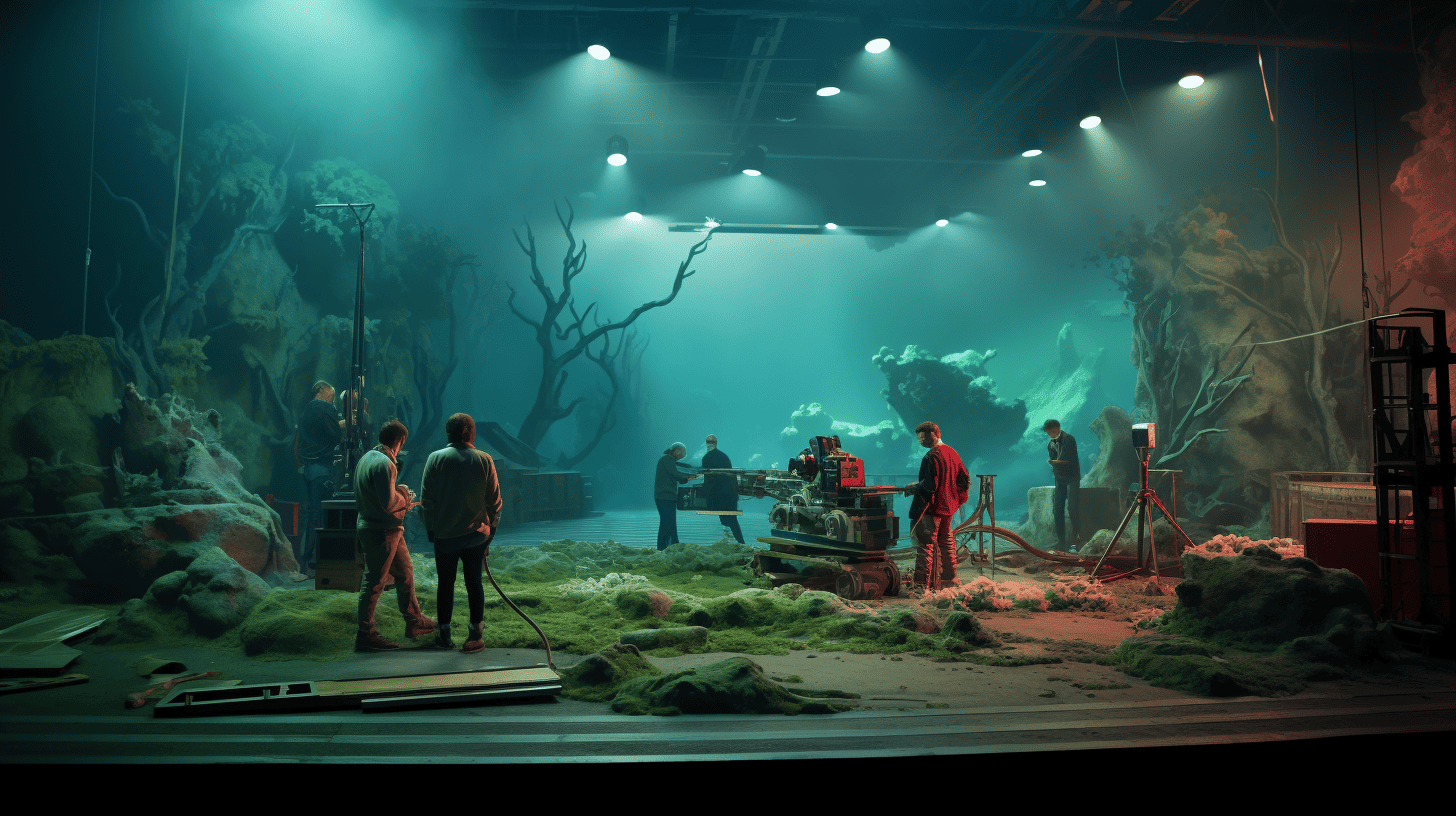 a crew working on a film set with VFX