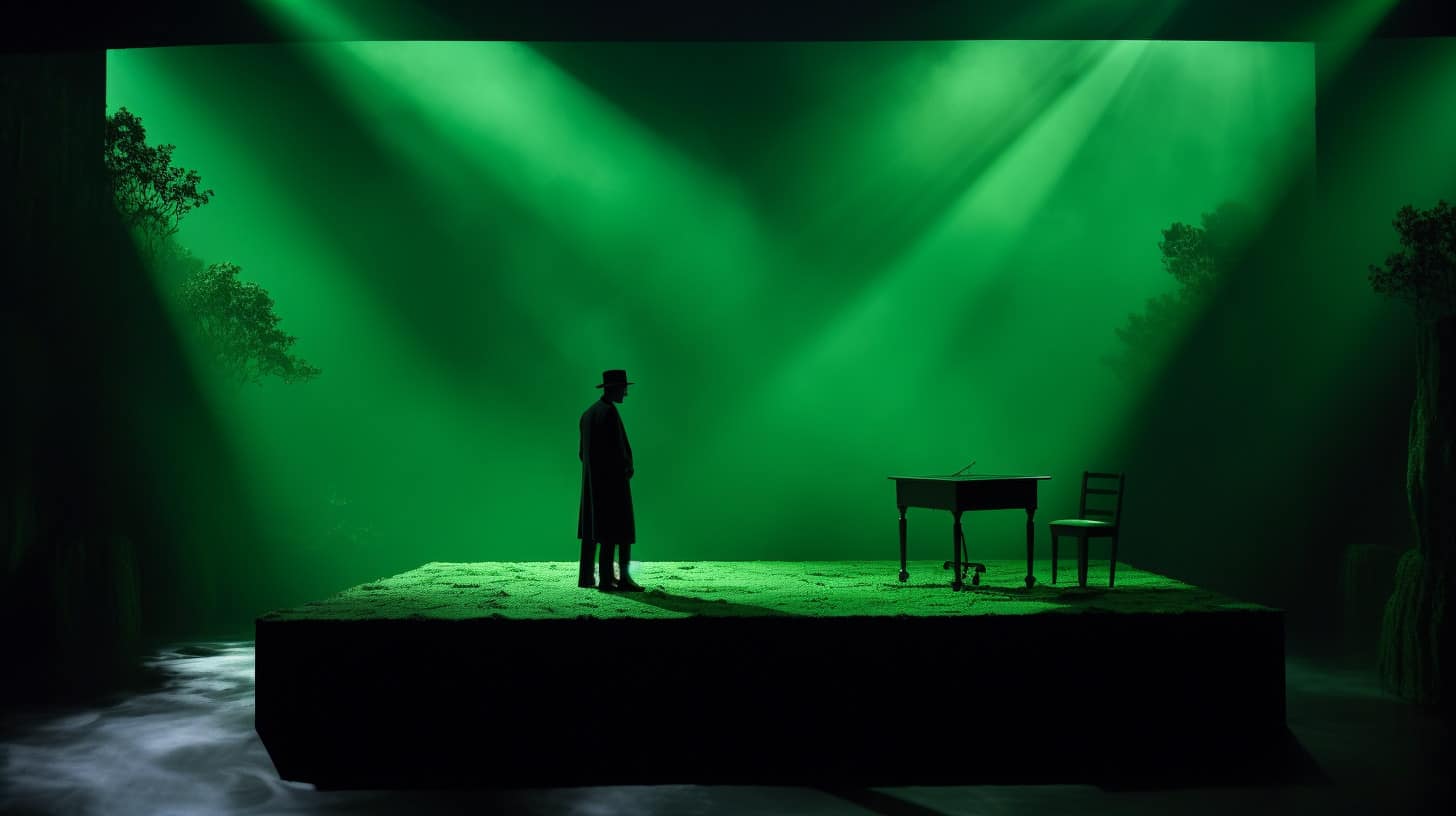 silhouette of a man on a green film set
