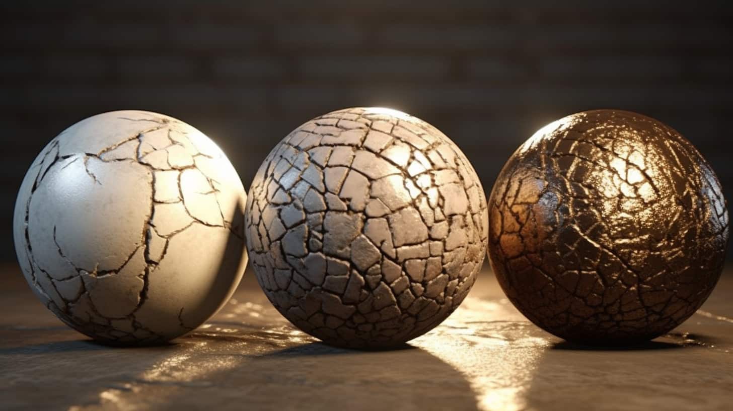 three 3D spheres each with a different texture